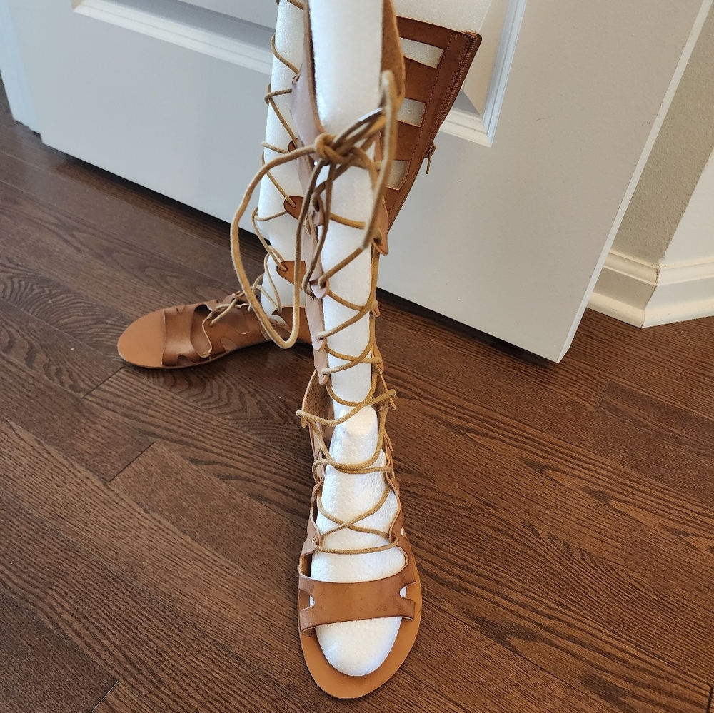 Brown Leather Gladiator Sandals Size 8